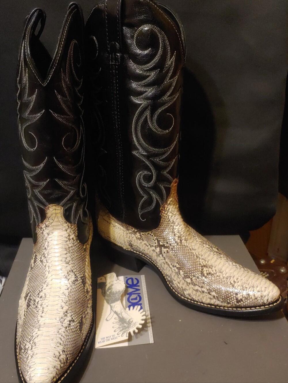 Vtg 1995 Acme 9.5 Genuine Python Snakeskin Western Cowboy Boots Orig Box Tags